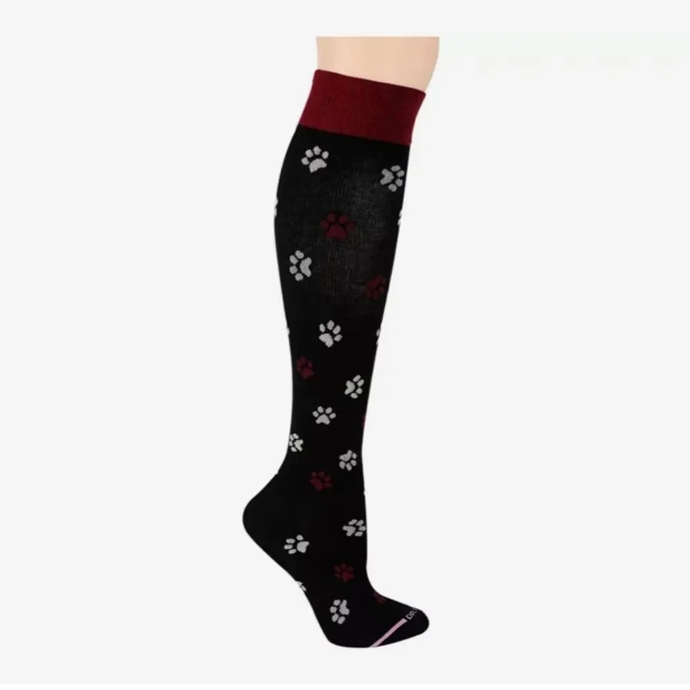 Dr Motion Paw Print Mild Compression Everyday Knee Socks Size 9-11 Shoe 4-10 New